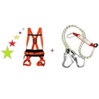 Safeset Paraşüt Tipi Bel Destekli Emniyet Kemeri + Safeset Çift Kollu Şok Emicili Statik Halatlı Lanyard