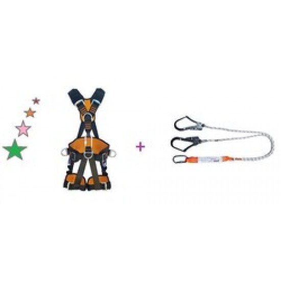 Karam KP45 Tam korumalı Emniyet Kemeri+ Karam KA341 Çift Bacaklı Şok Emicili Lanyard Karam Güvenlik Seti